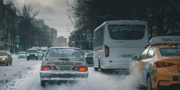 cars on road during snow